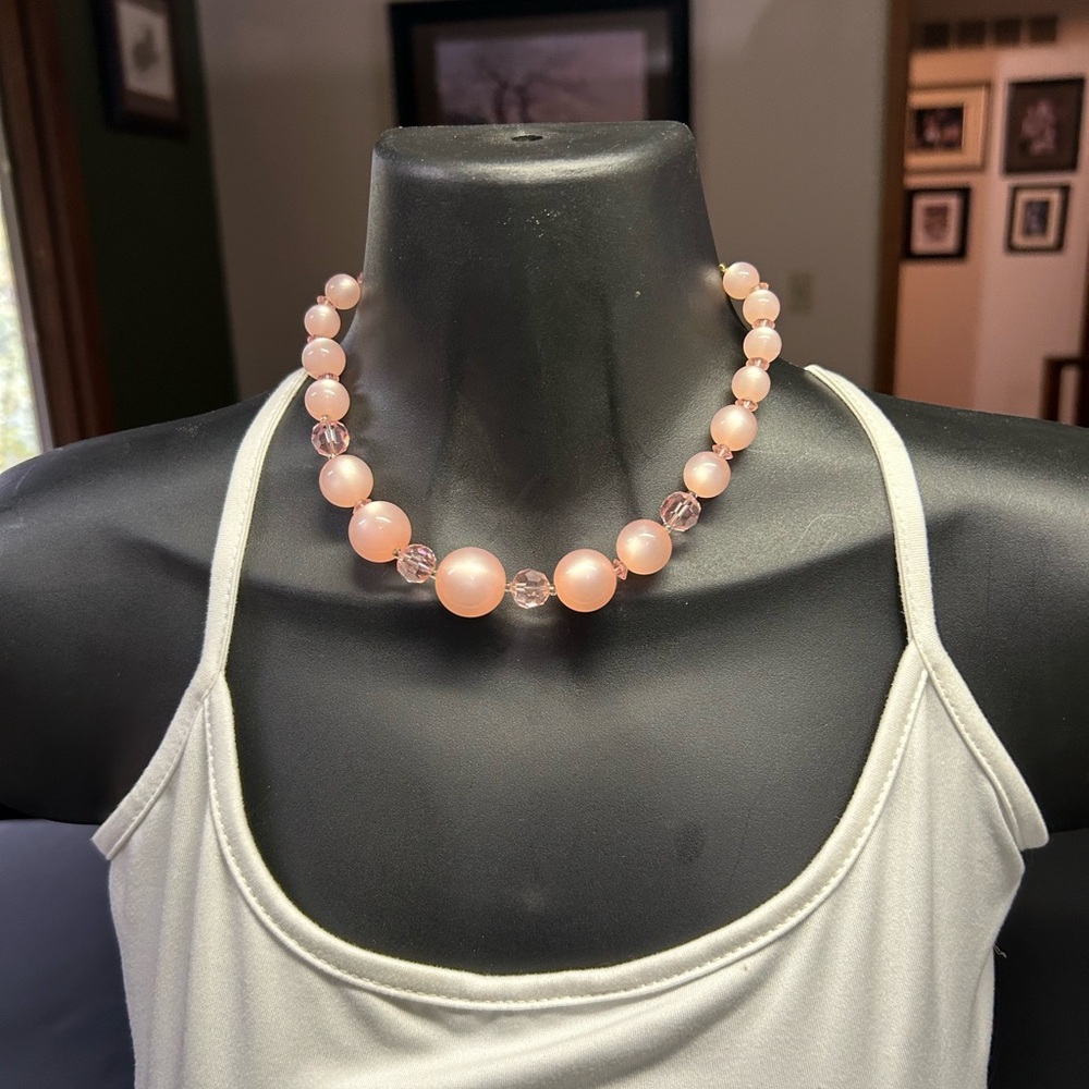 Vintage Pink Rose Quartz Elegant Beaded Necklace